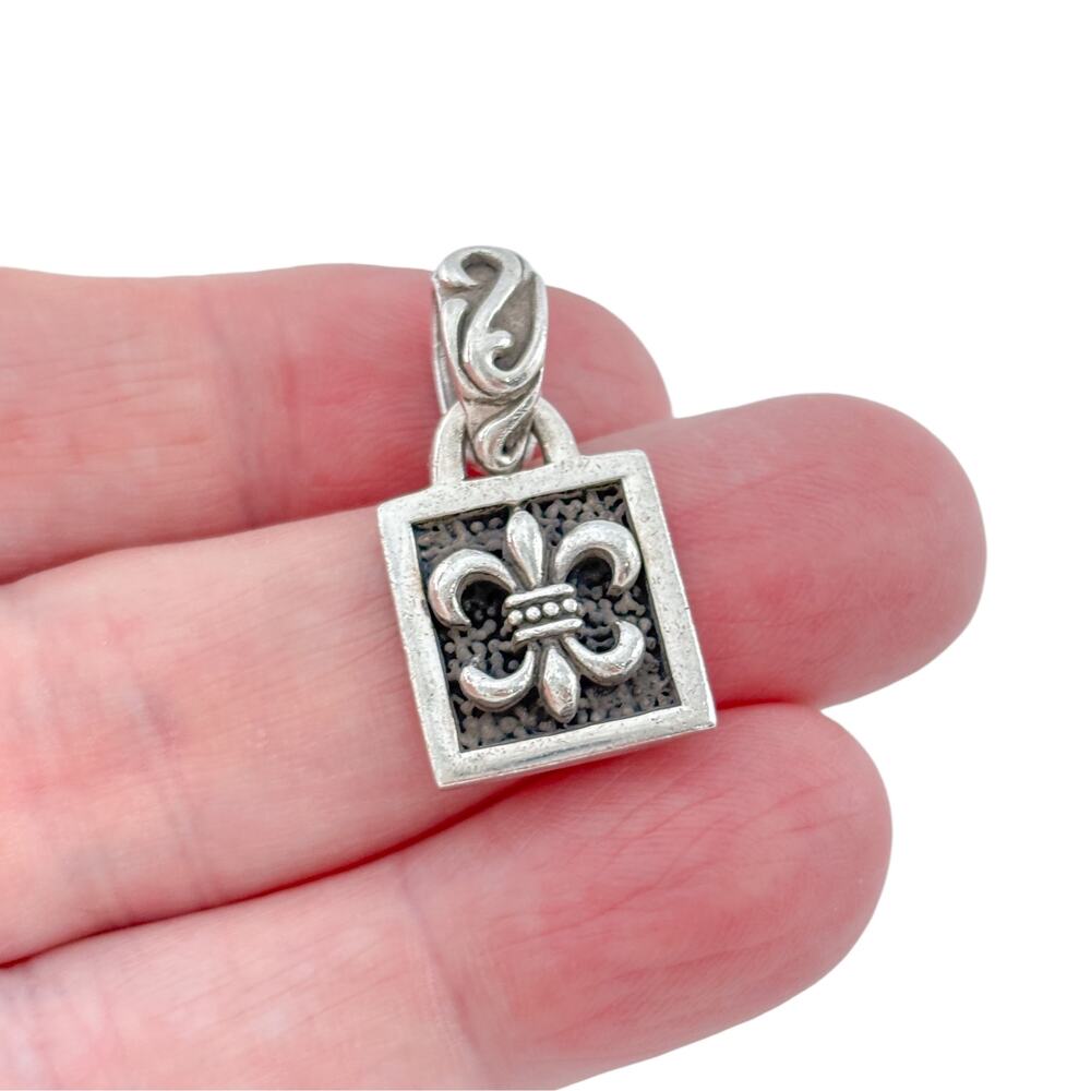 Retired Silpada Sterling Silver 925 Fleur-de-Lis Square Oxidized Pendant